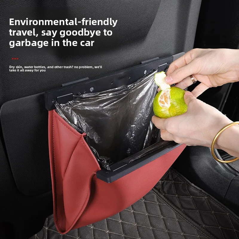 

1pcs Car Leather Garbage Bags, Rear Seat Backrest Hanging Magnetic Absorption for Car Interior Cleaning Supplies