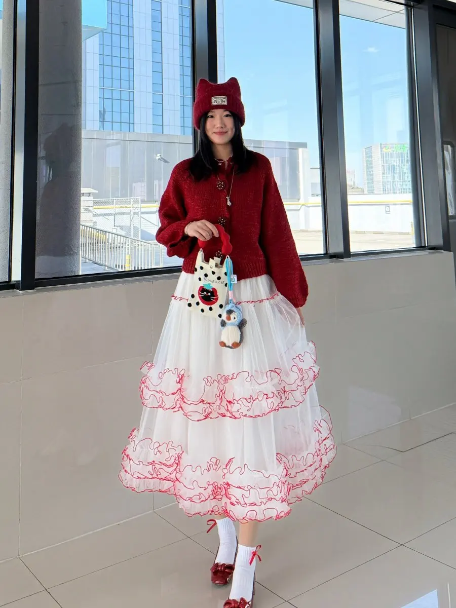TIYIHAILEY New Mesh Women Autumn Spring Long Maxi Skirts High Quality Ball Gown Skirt Big Hem Printed Plaid Custom Made Skirts