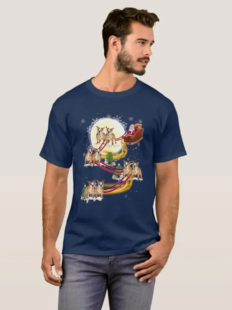 Funny Christmas Santa Claus Riding Bulldog Dogs Xmas gift T-Shirt 100% Cotton O-Neck Short Sleeve Casual Mens T-shirt Size S-3XL
