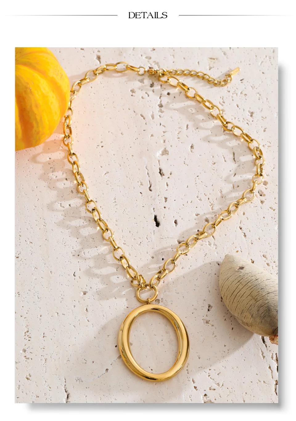 Yhpup Edelstahl-Halskette mit rundem, hohlem, geometrischem Anhänger, Gold-Platin-PVD-beschichtet, stilvoller, unverwechselbarer Schmuck, wasserdicht – Detail 7