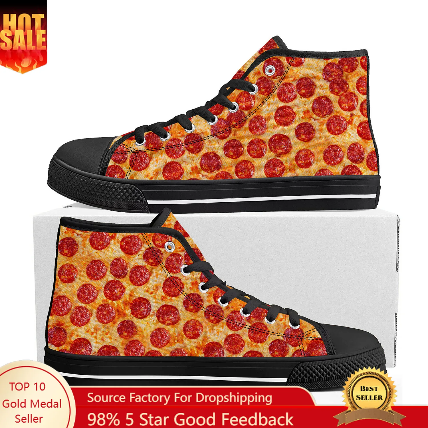 

Patrón de comida deliciosa pizza 3D High Top High Quality Sneakers Mens Womens Teenager Canvas Sneaker Custom Made Couple Shoes