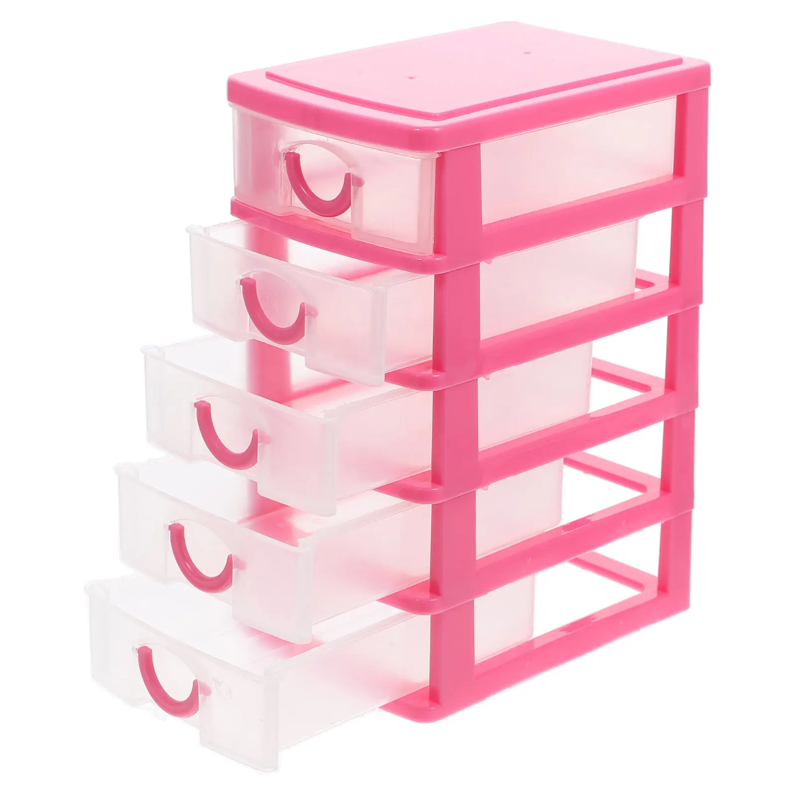 Pink 5-Layer Transparent Desk Storage Organizer with Drawers, Versatile Desktop Box for Office Supplies, Makeup, Jewelry, Home