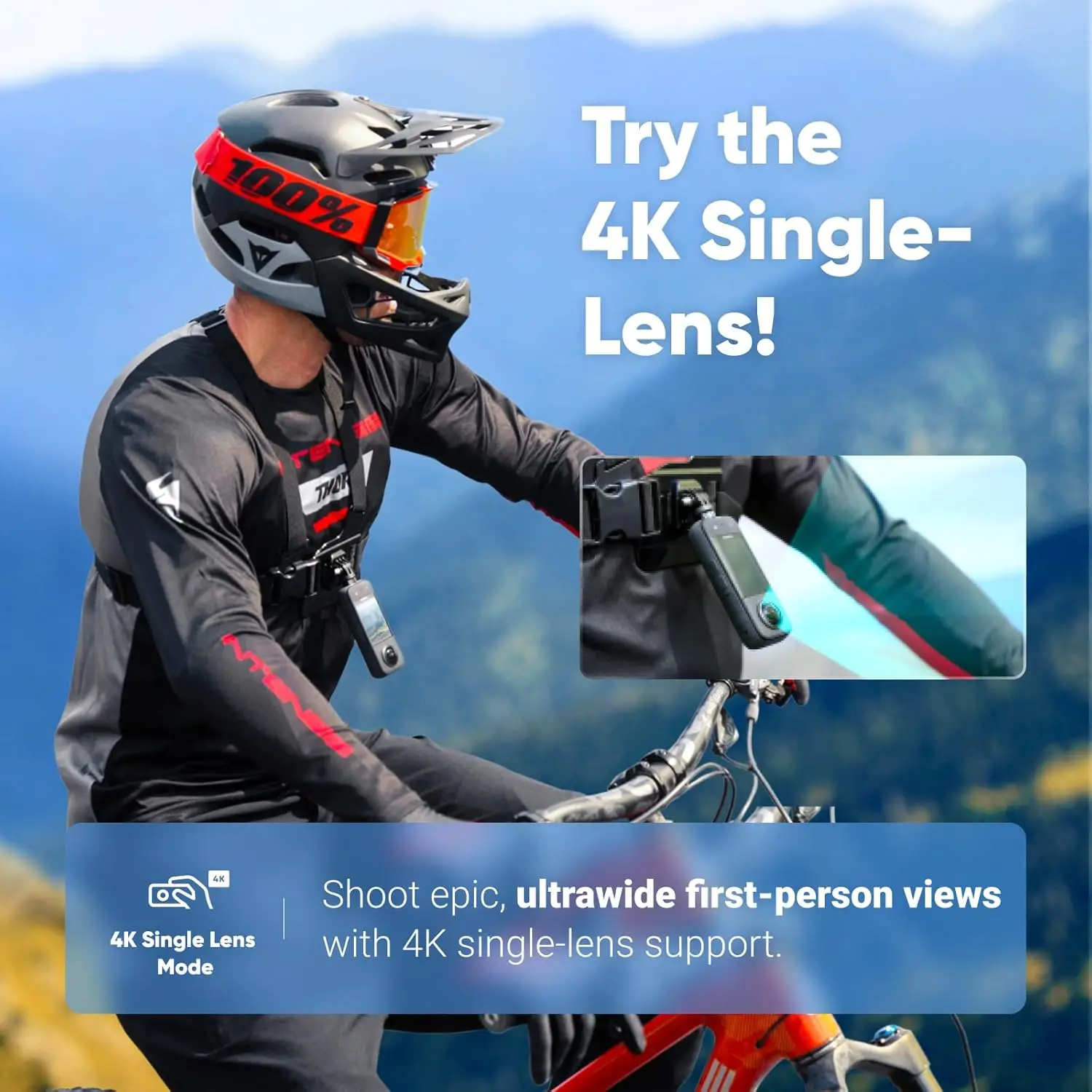 X3 - Get Set Kit Waterproof 360 Action Camera with 1/2" 48MP Sensors, 5.7K 360 Active HDR Video, 72MP 360 Photo, 4K Single-Lens image 3