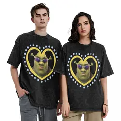 Harajuku Sexy Shreks Heart Merch T Shirt Washed Style Men Women Funny T-Shirt Novelty Top Tee Shirt Streetwear