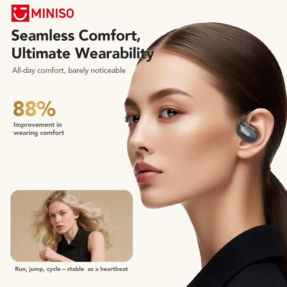 MINISO MS209 سماعات بلوتوث AI سماعات لاسلكية OWS مع ميكروفون للحد من الضوضاء خطافات أذن مترجم سماعات أذن منخفضة الكمون