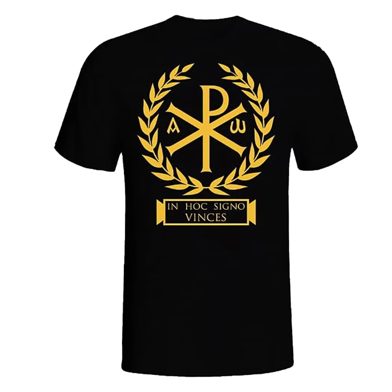 2026 Vintage Chi-Rho Symbol Laurel Wreath Graphic Short Sleeve T-Shirt, Kids Adults Crew Neck Tee, Retro Quote Casual Top