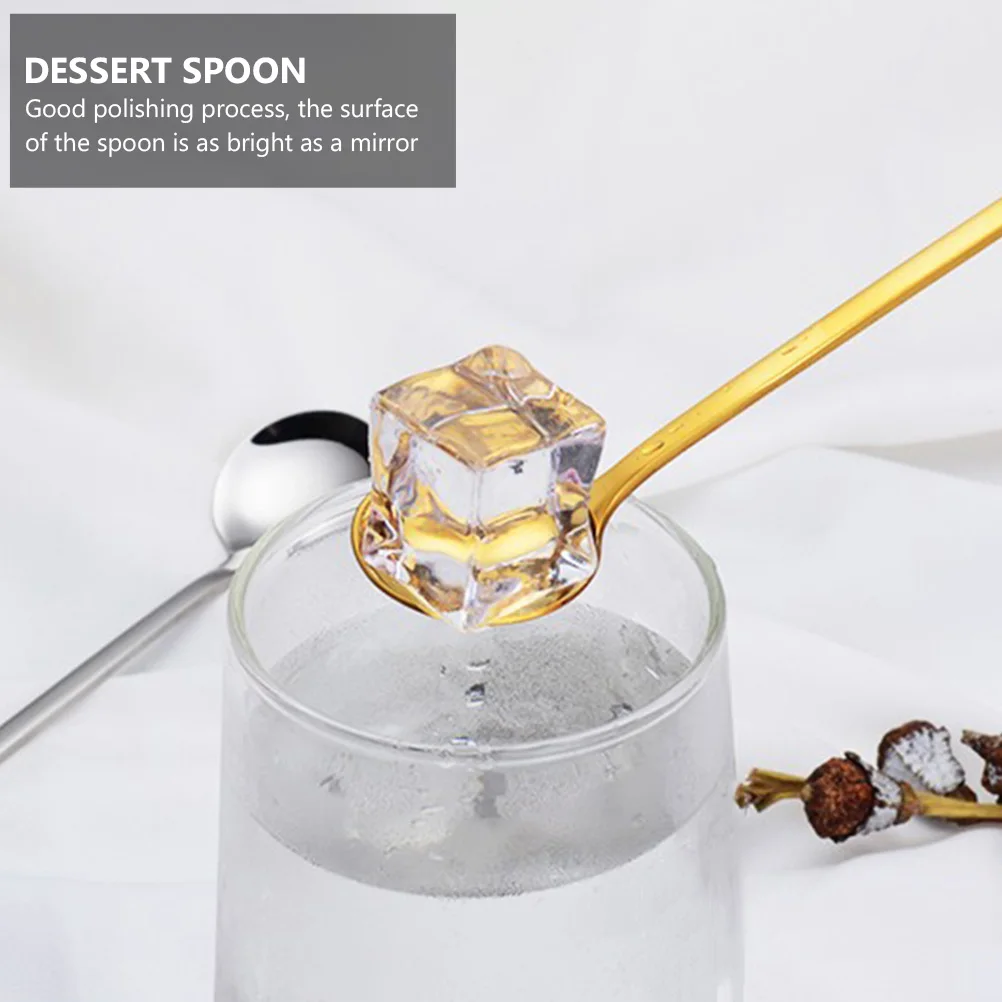 

5 Pcs Eco-Friendly Healthy Stainless Steel Ice Dessert Spoon Long Handle Round Spoon Gift Set