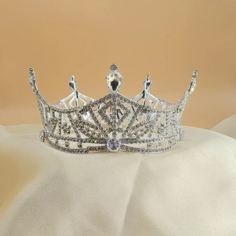 Fashion bride crown wedding headdress princess European and American full ring round retro princess rhinestone large crown crown