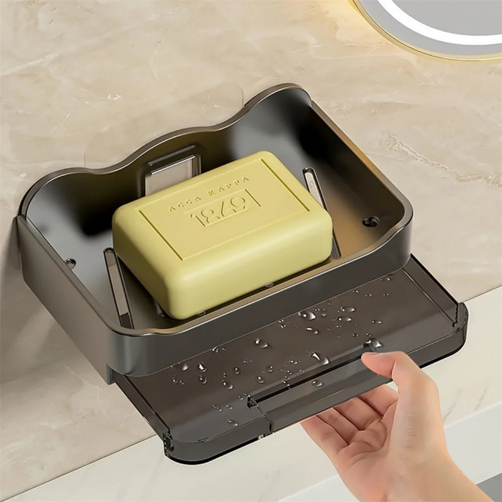 Bathroom Soap Holder Free-Punching Wall Mounted Soap Sponge Holder Organizer Double Drainage Soap Dish Bathroom Accessories