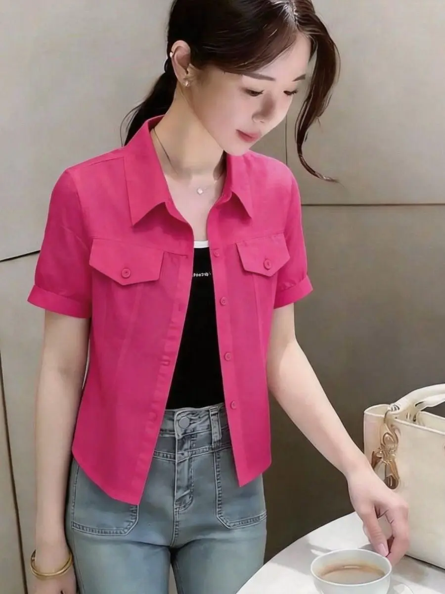 

Fashionable Short Sleeve Loose Casual Shirt Women's Summer New Style Korean Version Small Size Short Length Top Outerwear