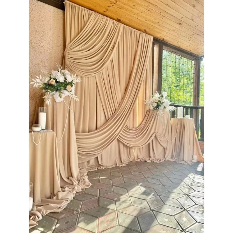Planted elastic milk silk fabric pendant for rod-type backdrop, elegant and romantic wedding decoration curtains