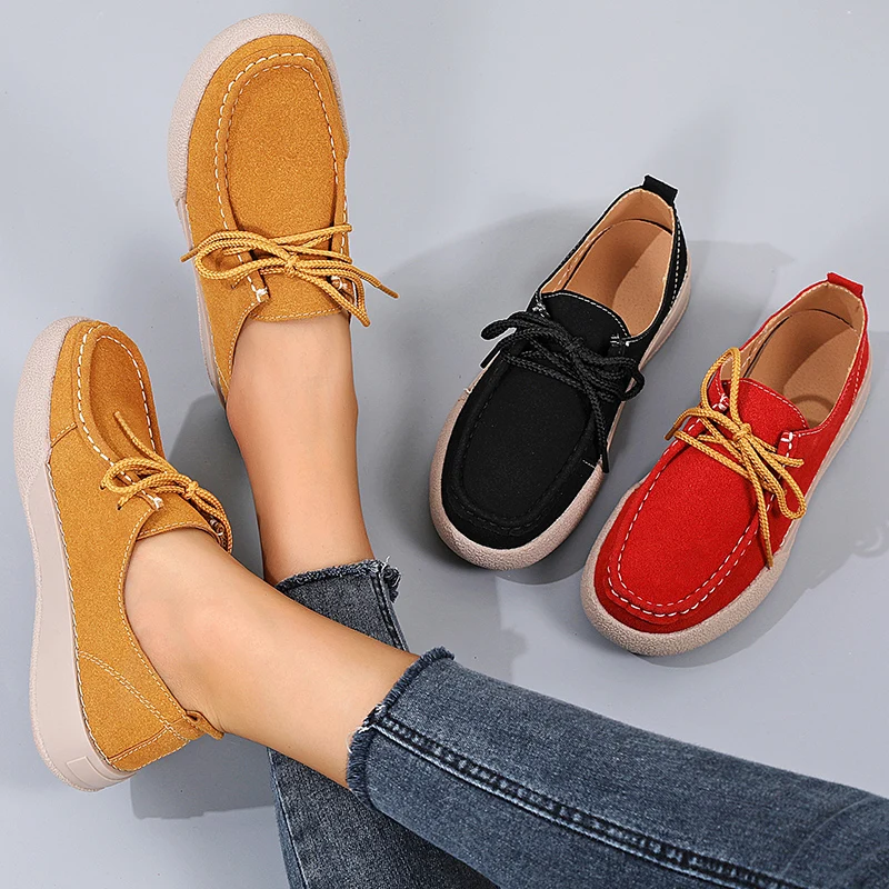 

Womens Shoes Women's Flat Shoes Lace Up Leather Elegant and Lazy Loafers Casual Moccasin Comfortable Mule Driving Shoes