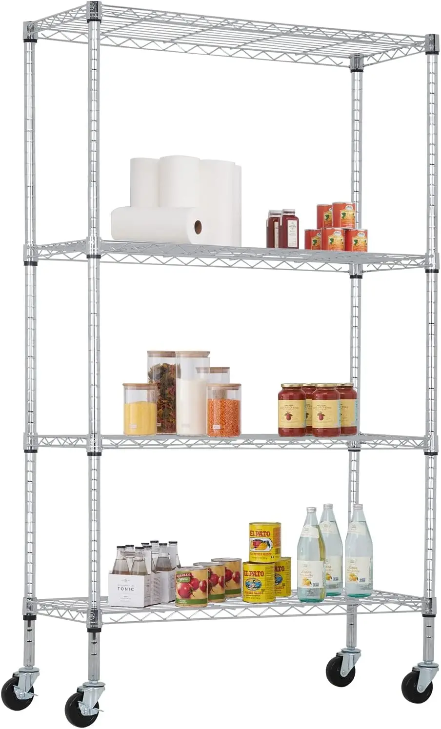 

4-Tier Wire Shelving Storage Shelves Adjustable Nsf Wire Shelf Heavy Duty Storage Shelving Unit On 3” Wheel Casters Commercial