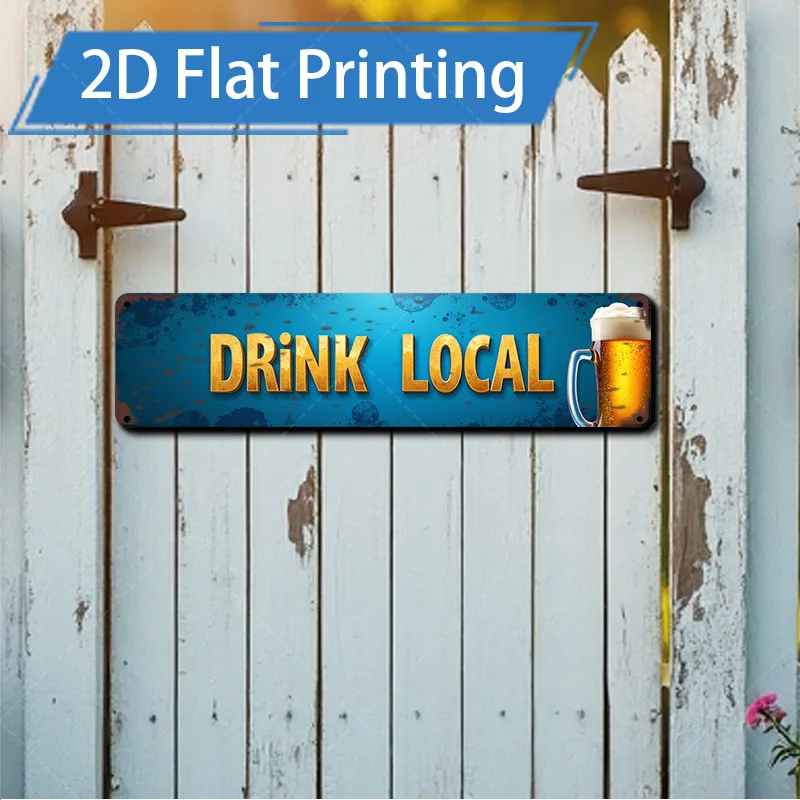 

1pc Metal Sign, 4x16inch "Drink Local: Rustic Blue Sign with Beer Mug for Bar Decor"