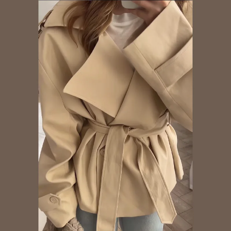 Casual Solid Lace Up Trenchcoats Vrouwen Elegante Losse Revers Volledige Mouwen Riem Jassen 2023 Herfst Nieuwe Dame Straat Outerwears