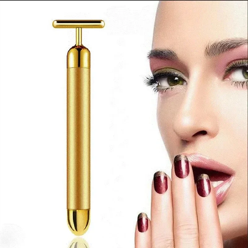 

24k Electric Face-lifting Rose Gold Stick T-shaped Tacial Massager Skin Tightening Electric Beauty Instrument