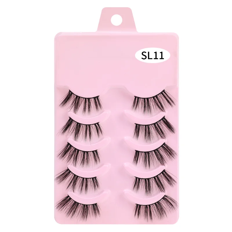 Half Eey Lashes 5 Pairs Natural Fluffy False Eyelashes Manga Lash 3D Faux Mink Lashes Soft Winged Eyelash Extension Makeup Tool