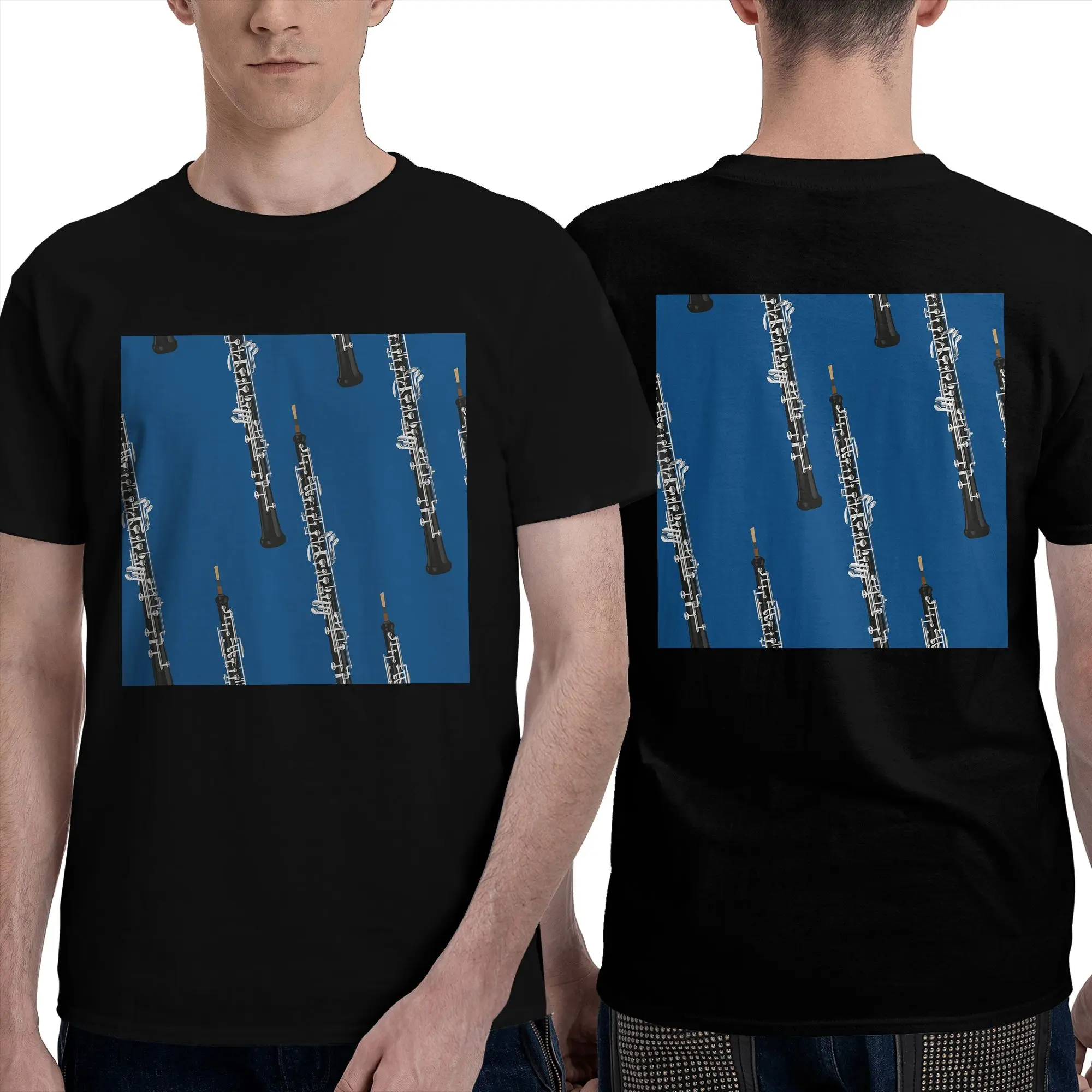 Camiseta Oboe on blue para hombre, camisetas de gran tamaño de doble cara, camisetas de algodón con cuello redondo para hombre, camisetas cortas de verano para hombre