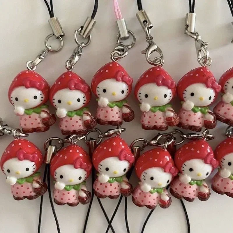 Kawaii Strawberry  Mobile Phone Pendant Cute Funny DIY Backpack Pendant Keychains Decoration Friend Birthday Gift