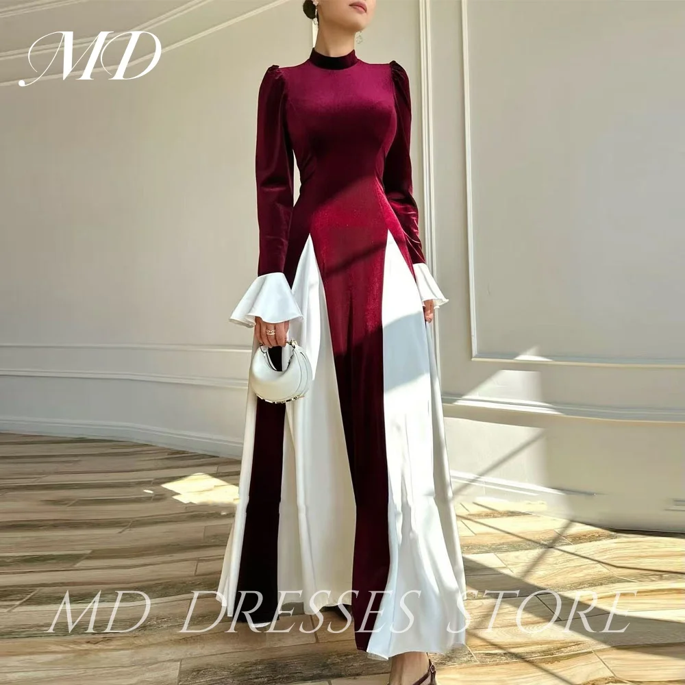 Md modesto clarete a linha vestido de noite vestido de pescoço alto completo sem mangas vestido de ocasião especial vestidos de fiesta personalizado 2025