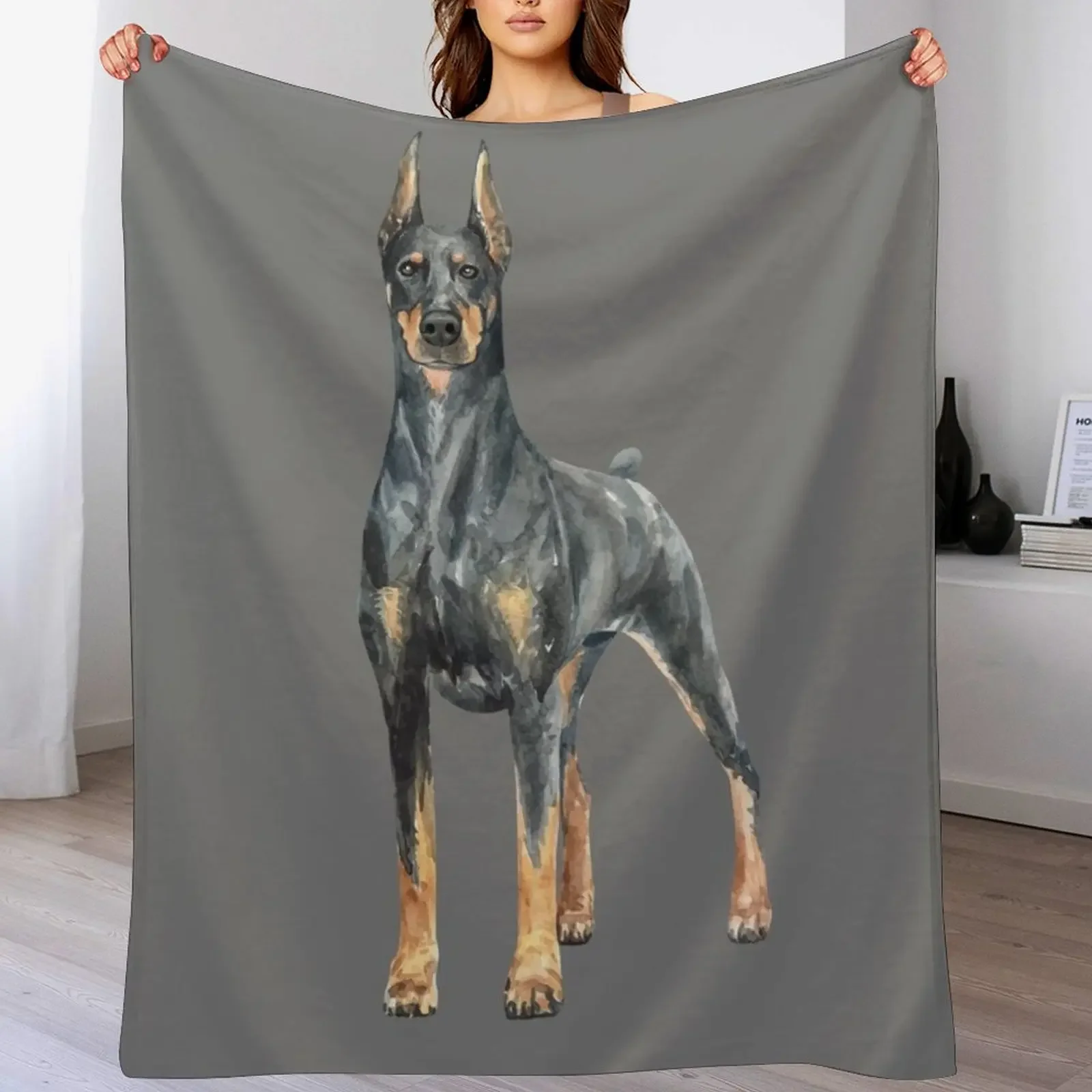 

Black Doberman Watercolor Painting Throw Blanket Flannel warm for winter Sleeping Bag Fashion Sofas Blankets