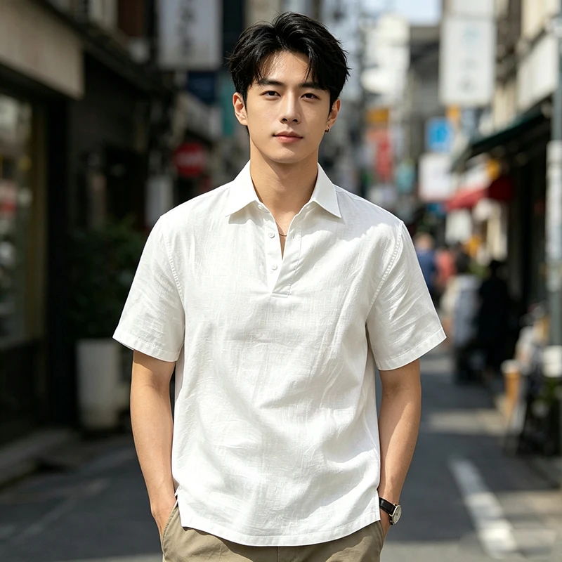 Summer New Style Synthetic Hemp Polo Shirt Jacket Long-Sleeved Shirt for Big Size Hooded Casual Shirt