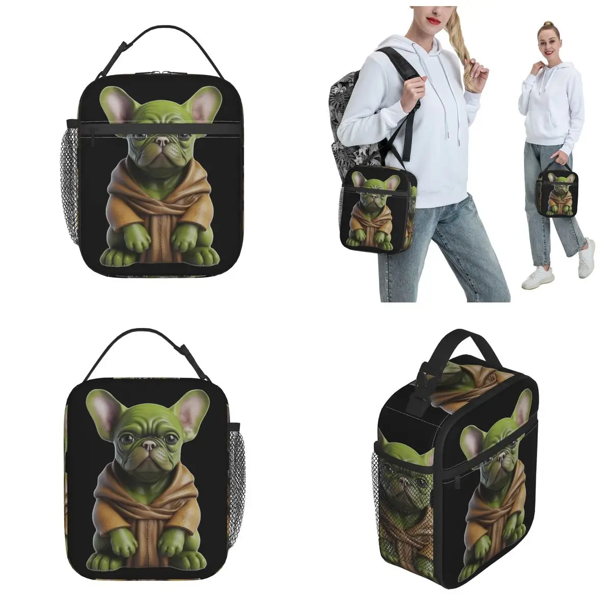 Parody Frenchie Bulldog francese Lunch Bag isolato Cute Puppy Dog Lunch Food Box New Cooler Thermal Lunch Box per esterno