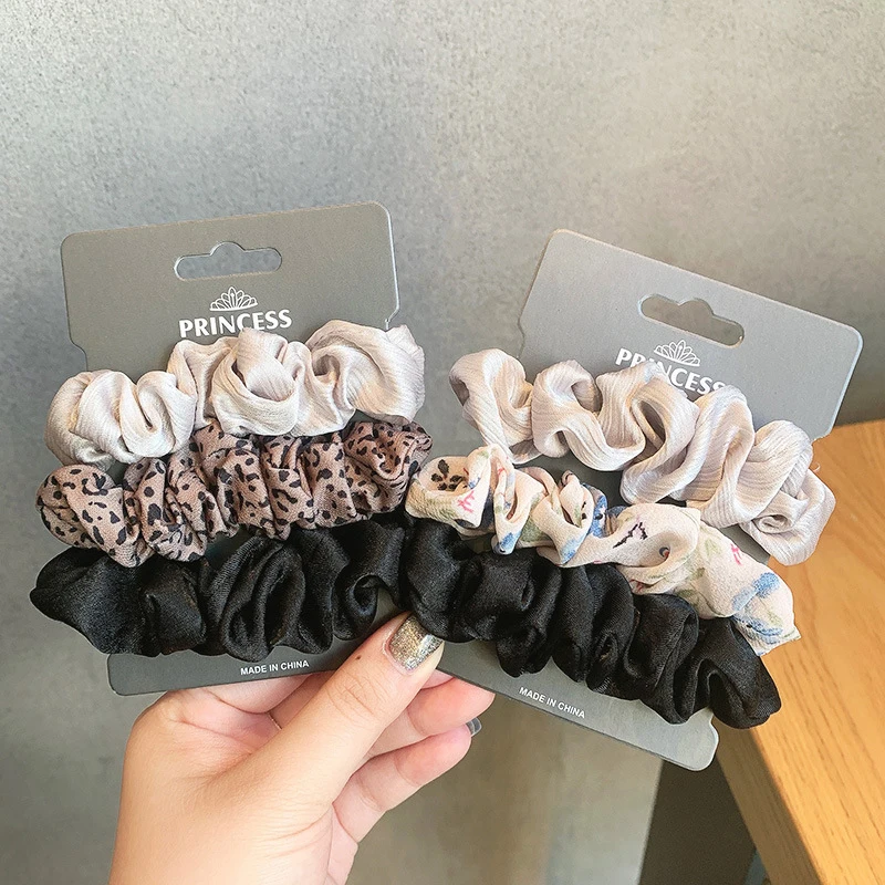 3Pcs/set Silk Satin Scrunchies Women Sweet Elastic Hair Band Fashion Hair Rope Girls Hair Accessories Rubber Band Silk Headwear