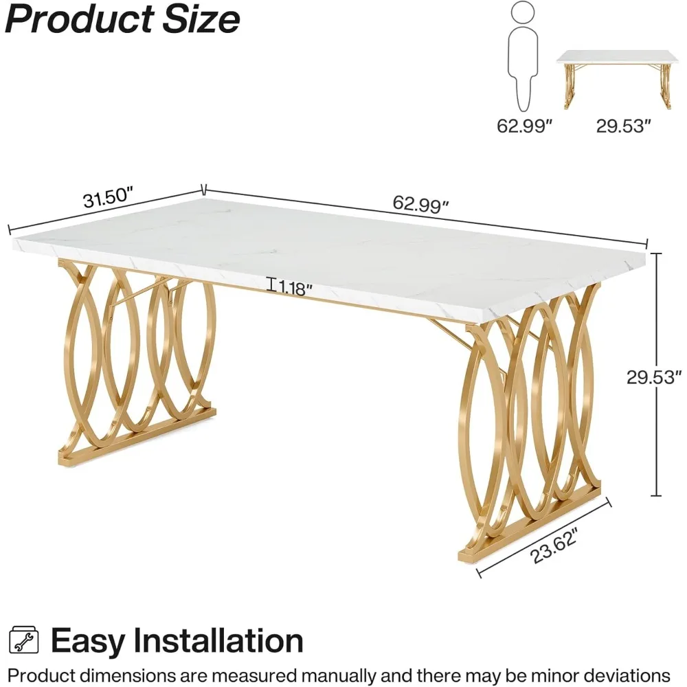 Mesa de jantar moderna, mesa de cozinha grande de 63 "para 4-6 pessoas, mesa de jantar retangular exclusiva, móveis de cozinha e sala de jantar