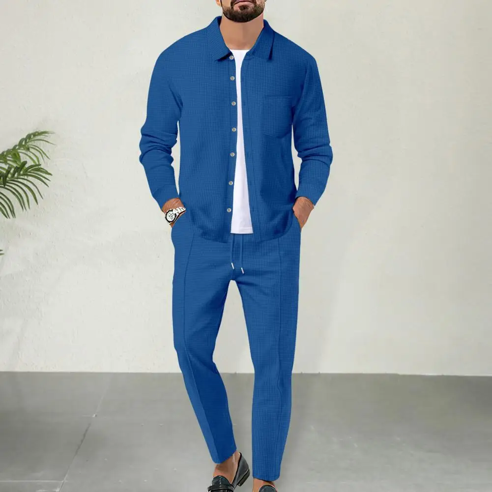 Chemise décontractée deux pièces à manches longues pour hommes, motif gaufré, ficelle de proximité, bureau