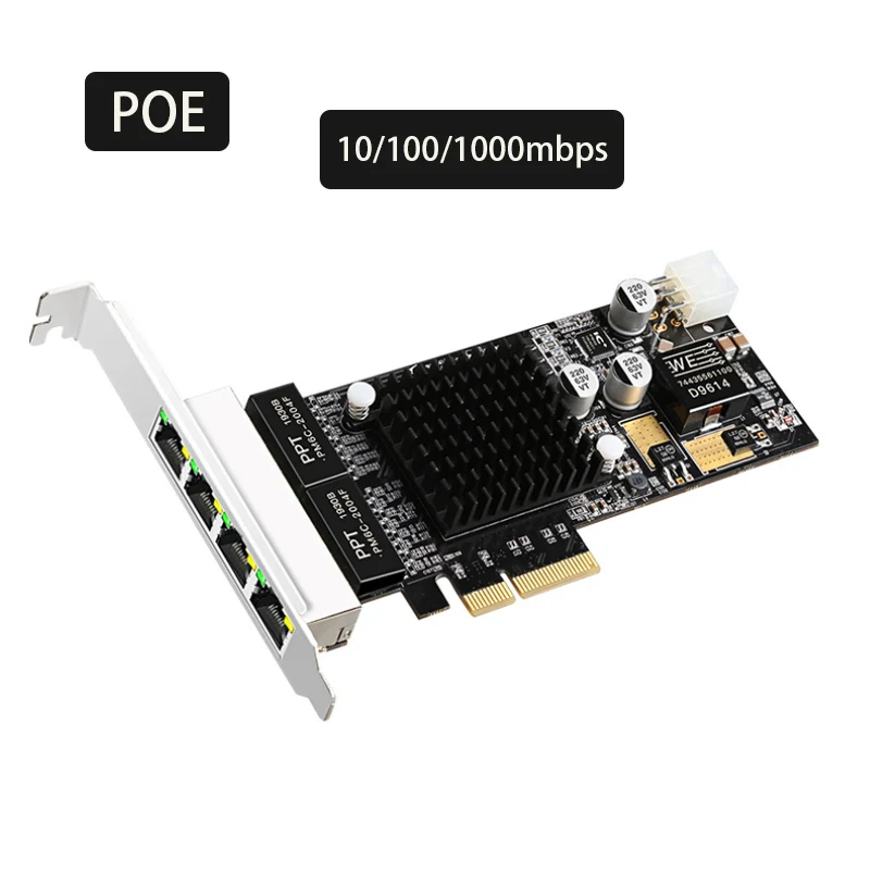 Ethernet-адаптер PoE для игр, PCI-E карта POE Gigabit, сетевая карта для игр, приспосабливающаяся стандартная фотография 10/100/1000 Мбит/с, адаптер локальной сети