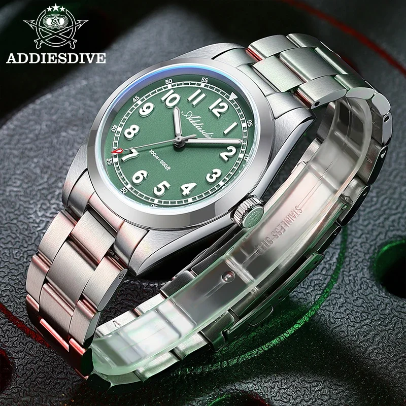 ADDIESDIVE Quartz Watches for Men Sapphire Glass 36mm AR Coated Wristwatch BGW9 Luminous Waterproof 100m Reloj Hombre New AD2521