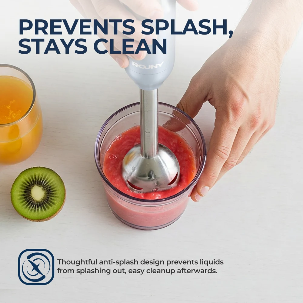 خلاط يدوي، خلاط يدوي غاطس مع شفرات من الفولاذ المقاوم للصدأ لخلط طعام المطبخ، أزرق فاتح، أساسي كلاسيكي