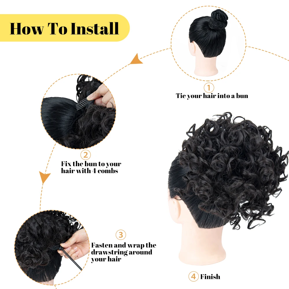 Cabelo bagunçado Bun Chignon para mulheres, pães baratos para Updo, encaracolado sintético, peruca de cordão falso, fofo