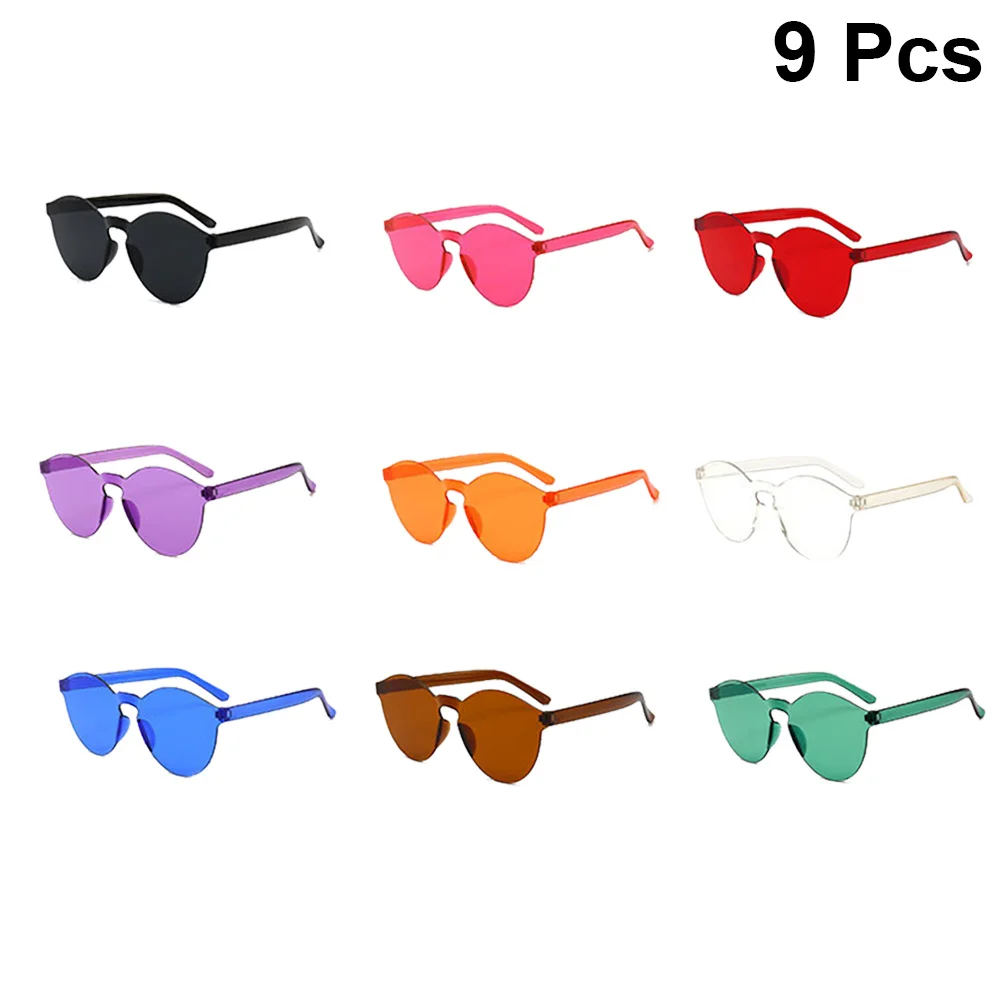 

9Pcs Sunglasses Uv400 Fashion Jelly Color Transparent Lightweight Design Outdoor Wear Eyewear Accessories Photo Props