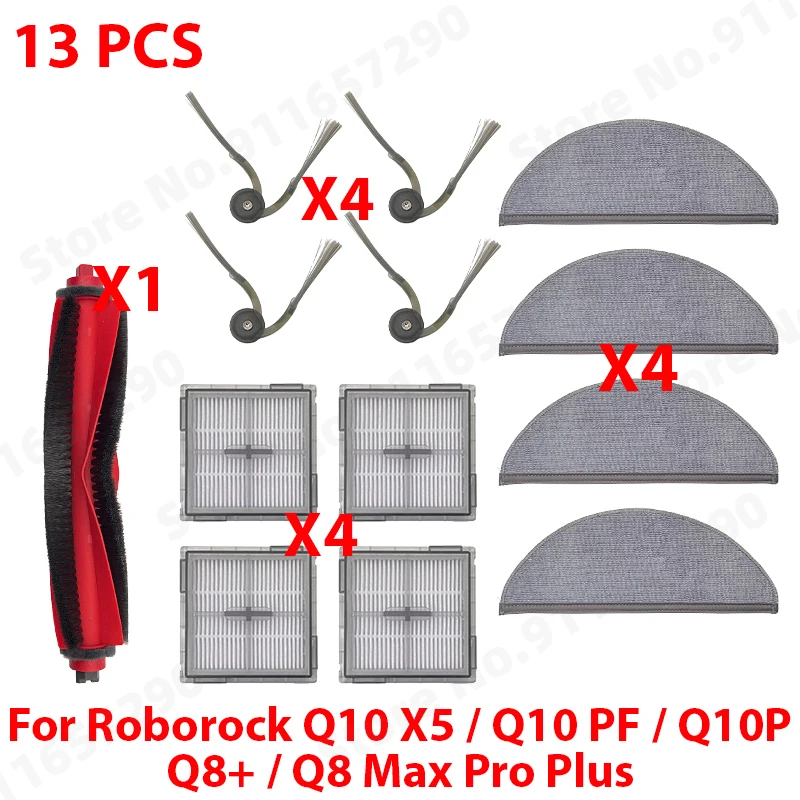 Compatibel met (Roborock Q10 X5 / Q10 PF / Q10P / Q8 Max Pro Plus) onderdelen: hoofdborstel, zijborstel, stofzak, mop, filter, accessoires