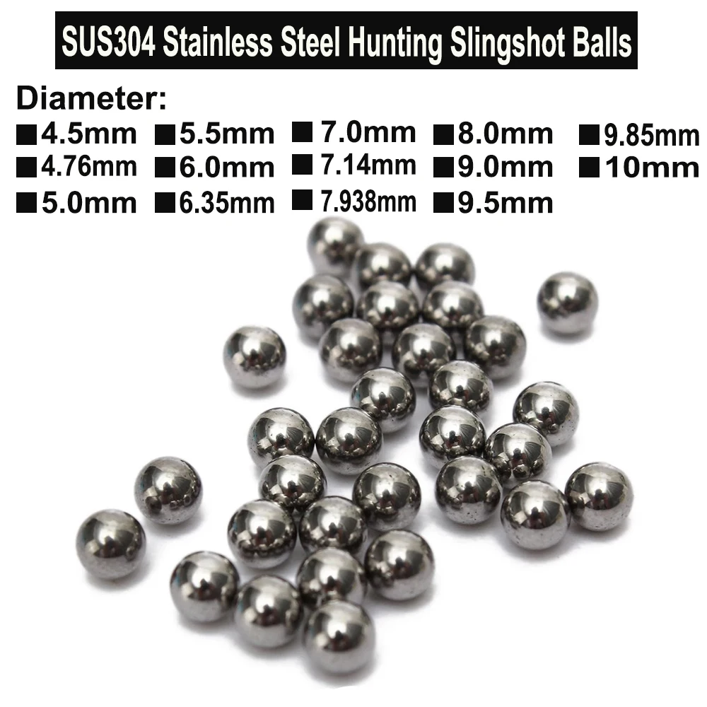 Yiqianyuan 4.5/4.76/5/5.5/6/6.35/7/7.14/.938/8/9/9.5/9.85/10mm High Precision SUS304 Stainless Steel Hunting Slingshot Balls