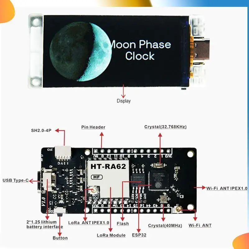 B48A nuevo módulo de ESP32-R8 de pantalla a Color TFT de 1,9 pulgadas Chip SX1262 protocolo Lorawan Bluetooth Wifi