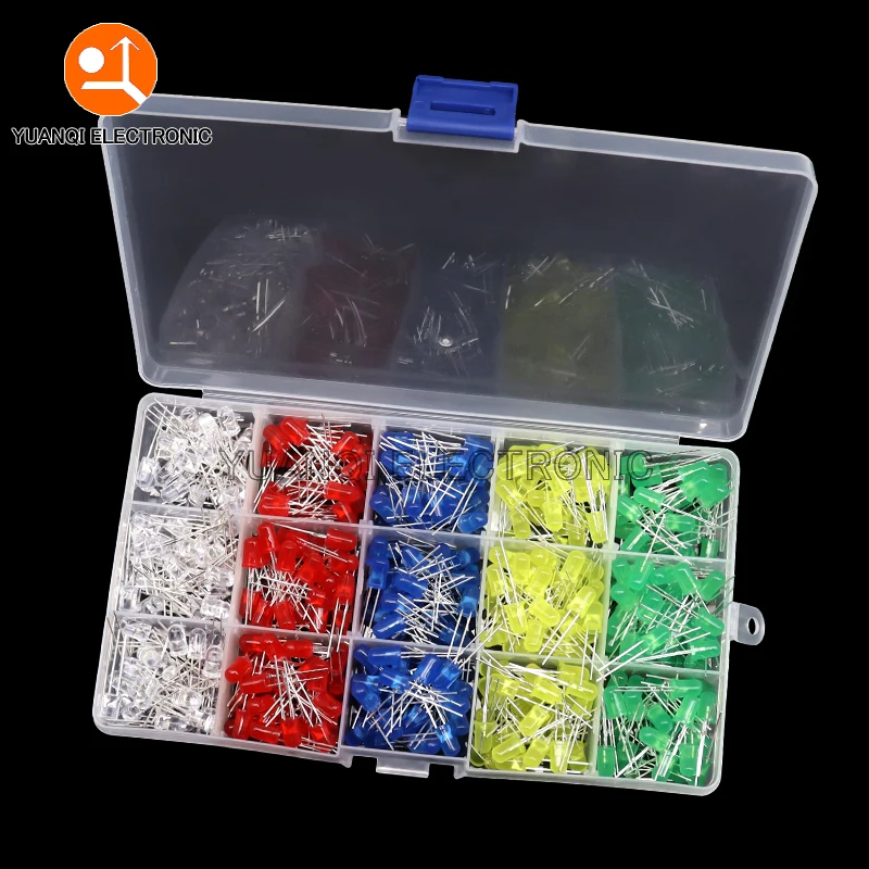 LED Light Emitting Diode, Eletrônica Set Box, sortido Kit, Branco, Verde, Vermelho, Azul, Amarelo, Laranja, 3mm, 5mm, F3, F5