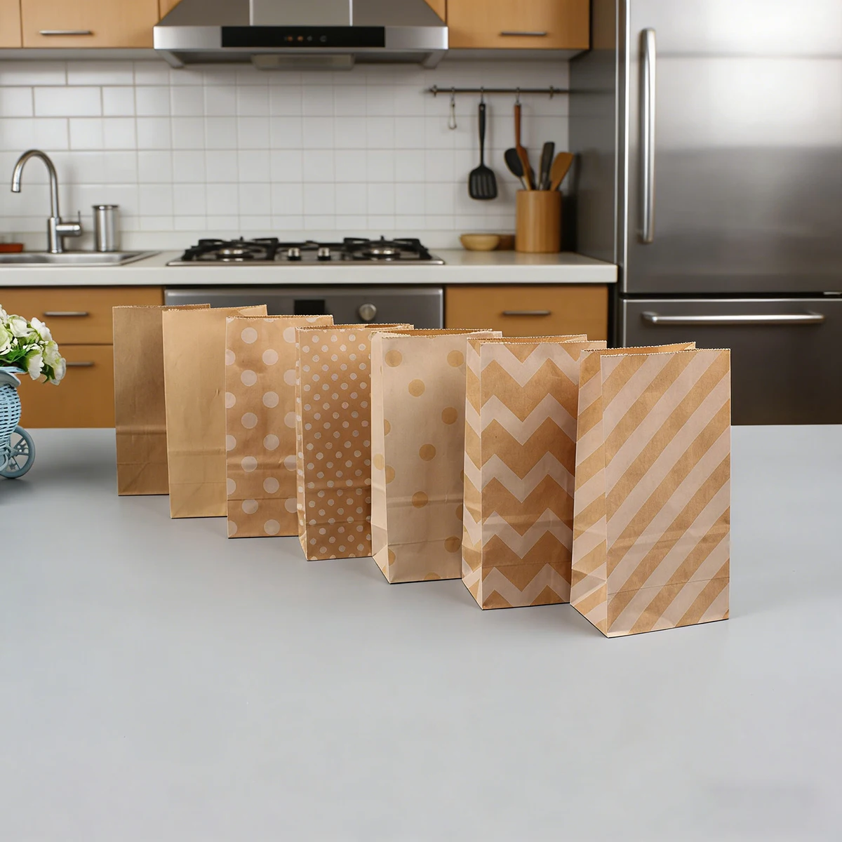 10Pcs Kraft Paper Biscuit Candy Bags Gift Packing Pouch Birthday Party Decoration Dessert Candy Bar Bag Snack Cookie Bag ﻿