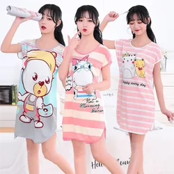 2024 Summer Womens Nightgown Female Pajiamas Short Sleeved Cartoon Sleepwear Girls Round-Neck Cute Dress