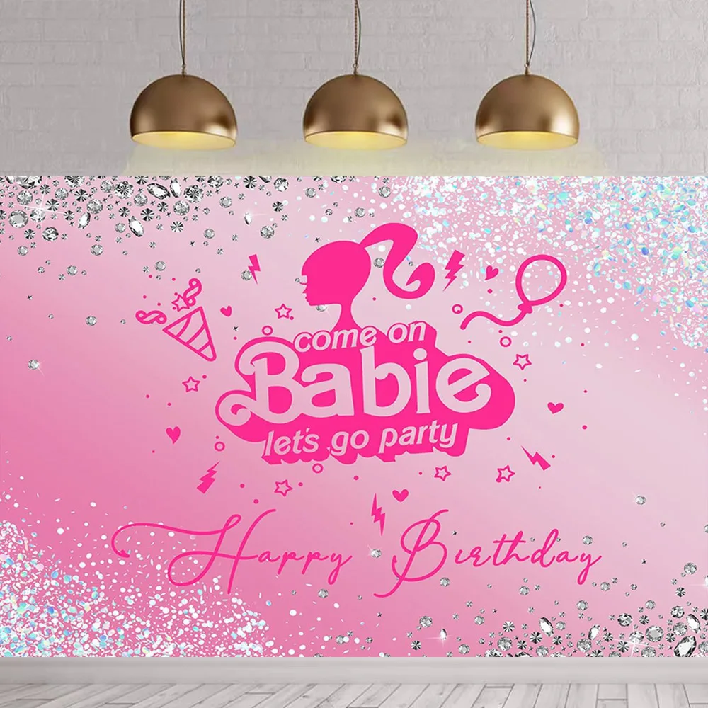 Fondo de pared rosa brillante de princesa Barbie, cartel de fondo de decoración de boda, pancarta de fiesta de cumpleaños de niña, accesorio de decoración