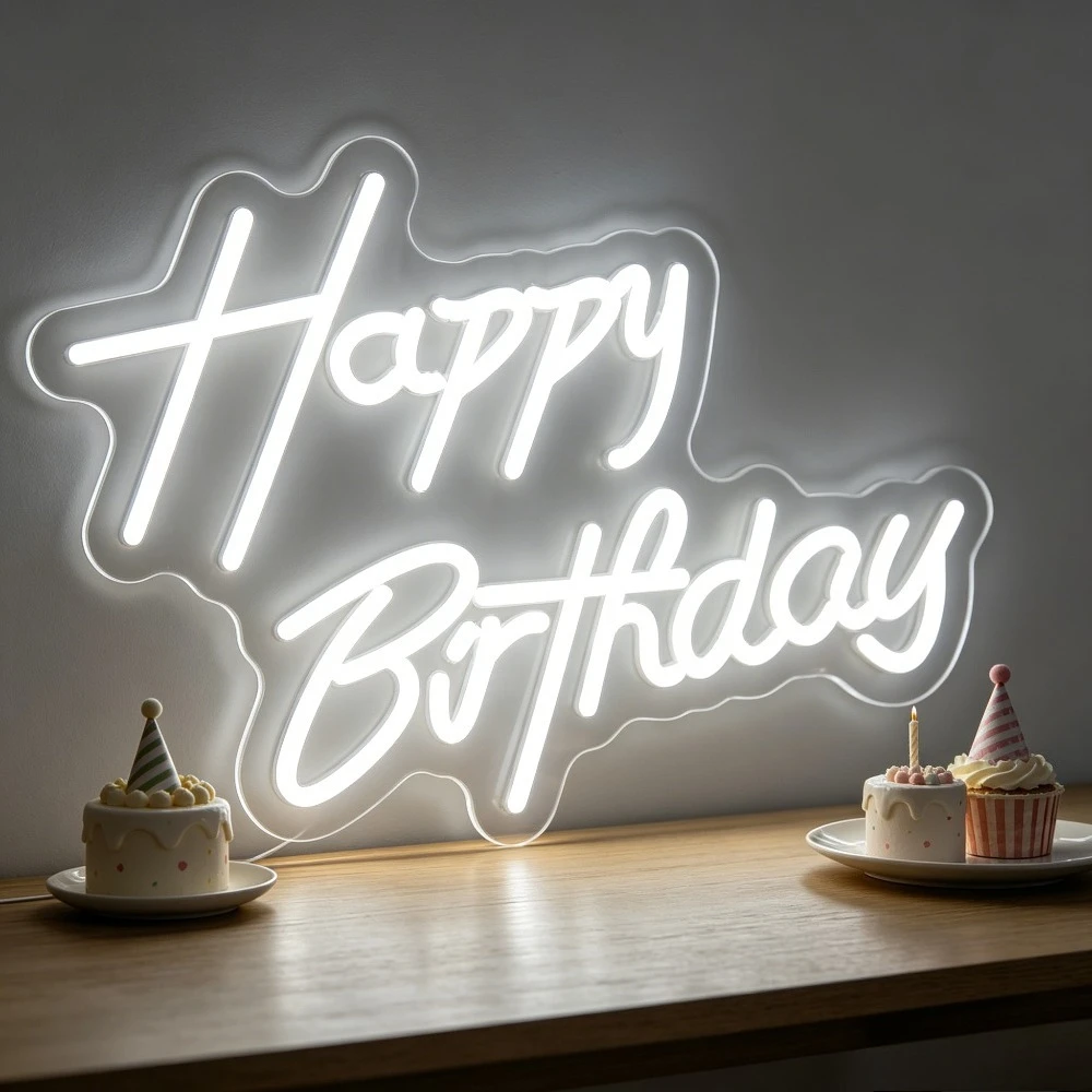 

Happy Birthday Neon Sign LED Wall Art USB Rechargeable Night Light Aesthetic Home Decor for Kids Bedroom Living Room Party Gift
