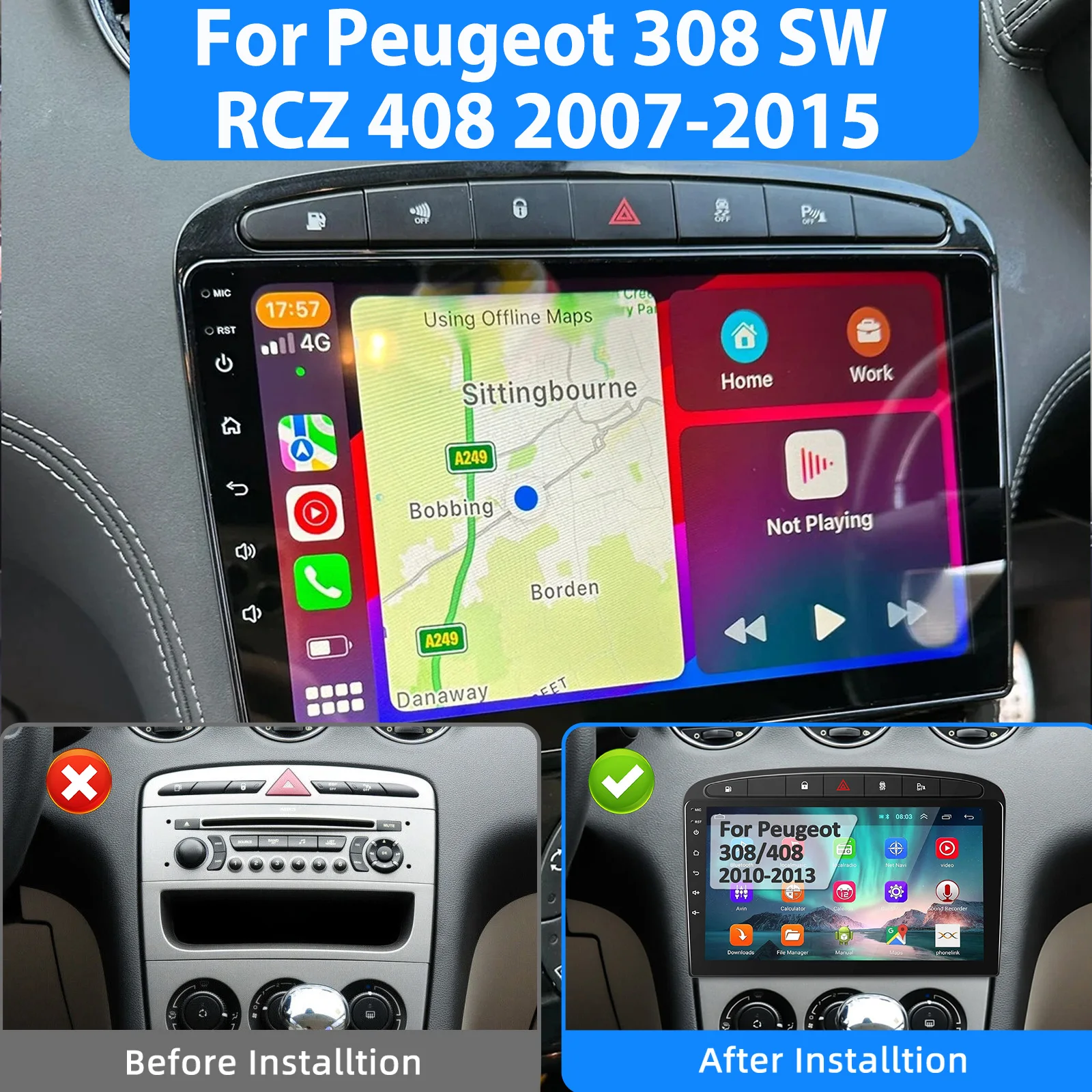 ESSGOO Carplay Android 14 Android Auto Radio für Peugeot 308 308 SW 408 RCZ 2007-2015 Auto-Intelligenzsysteme 2din Autoradio – Detail 2