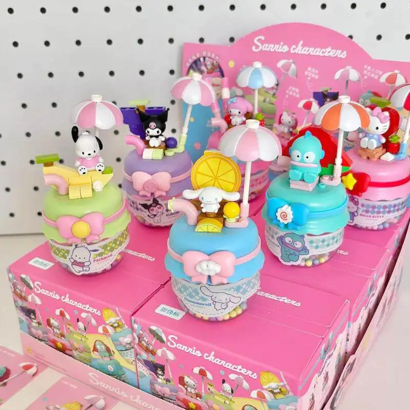 

Sanrio Characters Building Blocks Blind Box Toys Boba Jam Series Cute Kuromi Doll Model Toys Collect Ornaments