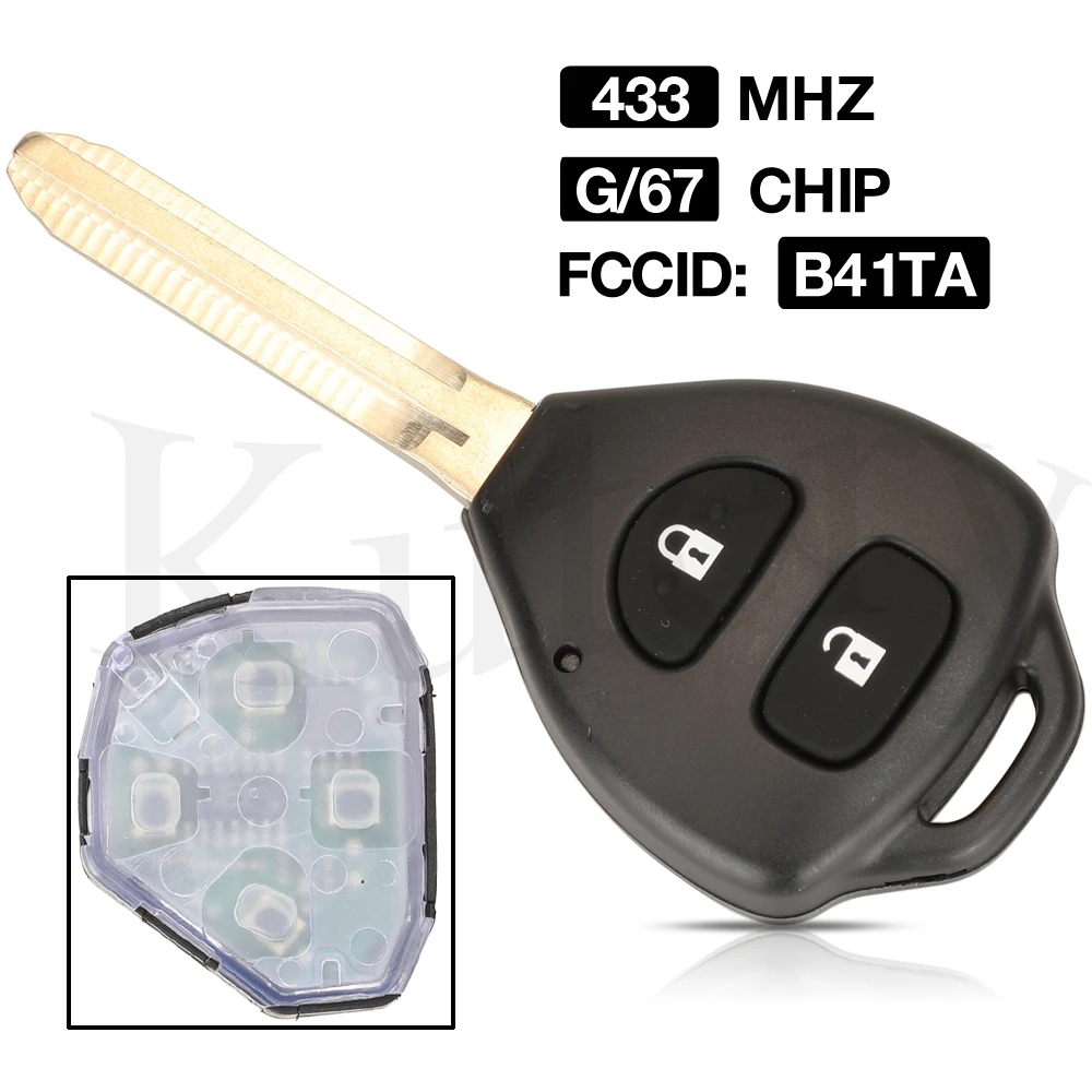 jingyuqin 2 Buttons 433MHZ ID67/G Chip FCCID B41TA For Toyota Hilux 2007-2012 Toyota Yaris Fob Smart Remote Car Key Replacement