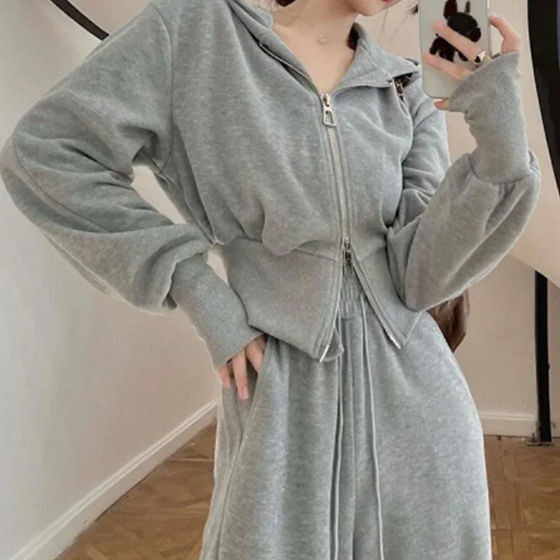 Spring Autumn Loose High -waisted Hooded Sweater WOMEN'S Fashion Casual Two -piece Sportswear Sportswear