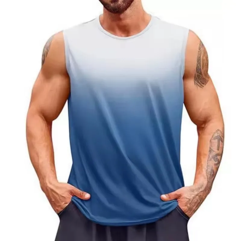 

Summer casual Tank Top Men Gradient Color Loose Sports Vest Male Quick drying Sleeveless undershirt men Tops round collar Vest