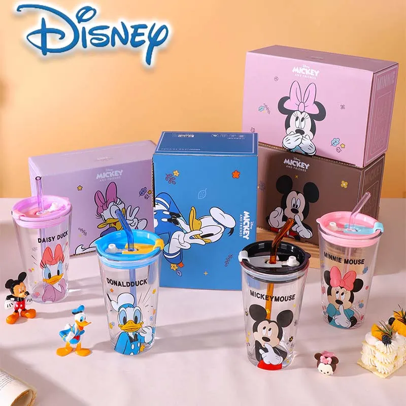 

450 мл Мультяшные очки с крышкой и соломинкой из мультфильма «Микки Маус»