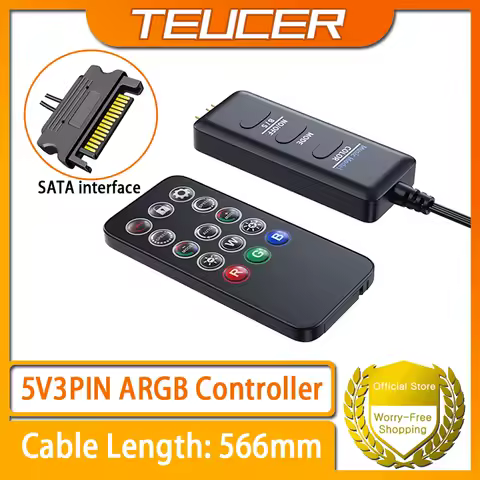 TEUCER ARGB Controller 5v 3PIN to SATA Lighting LED Extension Cable Wireless Remote Control For PC Fan